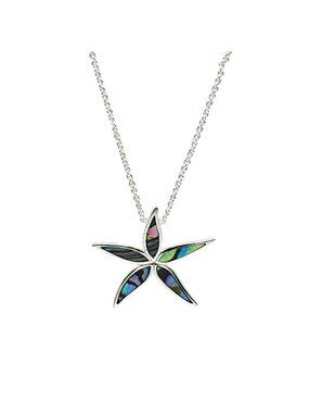Sterling Silver Starfish Pendant Necklace Abalone Shell Inlay Ocean-Inspired